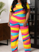 2 Piece Women Sets 2024 New Arrival Plus Size Summer Matching Sets Print Two Pieces Sets Top Pants Suits Outfits Clothing