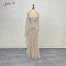 Elegant Long Sleeve Evening Dress for Women 2025 O-Neck Mermaid Wedding Party Luxury Beaded  Formal
