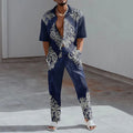 2023 Fashion Print Two Piece Set Men Lapel Button Short Sleeve Shirt And Straight Pants Suit Men Summer Casual Clothes