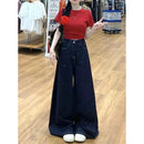 Vintage High-Waisted Wide-Leg Jeans Skirt American Style For Women Summer New Loose-Fit Slimming Versatile Straight-Leg Trousers