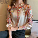 2024 Autumn Fashion Floral Print Blouse Women Satin Shirts Office Lady Elegant Tops Long Sleeve Silk Clothes 18440