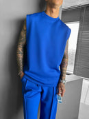 2025 Men's casual sleeveless crewneck suit, summer fashion all-match wide-leg pants trend sports street T-shirt two-piece set