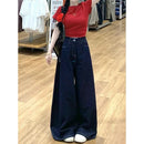 Vintage High-Waisted Wide-Leg Jeans Skirt American Style For Women Summer New Loose-Fit Slimming Versatile Straight-Leg Trousers