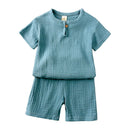 2-8 Years Children Casual Suit Kids Muslin T Shirt Shorts Pajamas Boy Girl Green White Tops Bottoms Summer 2 Pcs Clothing Set