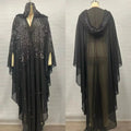 Middle East Africa Hot Sale Muslim Long Robe Shoulder Cover Hooded Cloak Batwing Sleeve Glittering Rhinestone Women's Dress