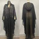 Middle East Africa Hot Sale Muslim Long Robe Shoulder Cover Hooded Cloak Batwing Sleeve Glittering Rhinestone Women's Dress