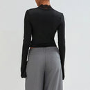 New Fashion Women's Fall Sexy Tops Slim Lace Trim Deep V Neck Bell Sleeve Crop Shirt Casual Streetwear