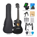 23-inch Ukulele Acoustic Ukulele Kit with Bag Strings Strap Bridge Needle Capo Pick Tuner All Basswood for Students Beginner