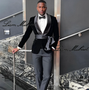 Black Velvet Jacket Men's 3 Piece Suit Wedding Groom Tuxedo 2024 Fashion Customized Men's Clothes Elegant