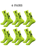 6 pairs of football socks, men's and women's mid length anti slip training socks, thickened professional sports socks