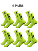 6 pairs of football socks, men's and women's mid length anti slip training socks, thickened professional sports socks