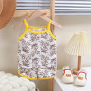 Summer Children Sling Shorts Set Fashion Flower Girls Kids Cotton Thin Breathable Pajamas Cute Cartoon Baby Toddler Home Clothes