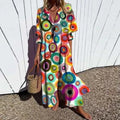 New Women's V-neck Single Breasted Shirt Dress Casual Loose Bohemian Long Dress 2025 Retro Pattern Printed Loose Vacation Dress