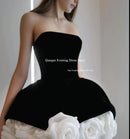 Qunque Strapless Velvet Mini Party Dress With Flowers Elegant Puffy Customized Prom Dresses Event Gowns Vestidos De Graduación