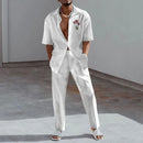 New Spring/Summer Fashion Shirt Set Men's 3D Printed Collar Short Sleeve Casual Solid Color Set Hawaiian Shirt Holiday Men's Set