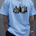 Men's Suit New York PrintingTT-shirt Casual Fashion All-Matching round Neck Half Sleeve