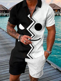 Men's Summer Tracksuit Sports Suit Men Set 3D Printed Casual Short Sleeve T Shirt Lapel Zip Polo Shirt Male Clothing Jogging