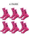 6 pairs of football socks, men's and women's mid length anti slip training socks, thickened professional sports socks