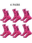 6 pairs of football socks, men's and women's mid length anti slip training socks, thickened professional sports socks