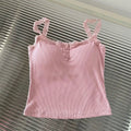 Summer Lace Strap Patchwork Camisole Women Solid Color Sleeveless Buttons Tank Top