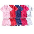 2Pcs Red Satin Pyjamas Kids Sets Boys Girls Solid Silk Children's Pajamas Clothes Toddler Lounge Pjs 2-12T Baby Clothing