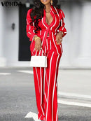 Plus Size 5XL VONDA Women Pants Sets 2024 Matching Sets Vintage Striped Shirt Trouser Casual Two-Piece Sets Office Lady Suits