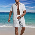 2025 summer men's beach light casual fashion city everything lapel button color shirt short-sleeved shorts set