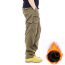 Autumn Winter Mens Cargo Pants Fleece Warm Trousers Cotton Pants Insulated Hiking Running Pants Man Multiple Pockets