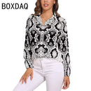 Blue Snakeskin Printed Vintage Blouse Oversize Women's Spring Summer Long Sleeve Lapel  Blouses Fashion OL Female Classic Shirt