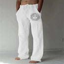 2025 Men's Cotton Linen Pants Oversized Jogger Sweatpants Casual Flower Print Plus Size Loose Wide Leg Pants Men Casual Trousers