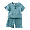 2-8 Years Children Casual Suit Kids Muslin T Shirt Shorts Pajamas Boy Girl Green White Tops Bottoms Summer 2 Pcs Clothing Set