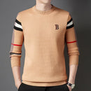 Autumn and Winter Men's Sweater Knitted Pullover New Soft Warm Striped Checker Round Neck Sweater Casual Fashion Men Clothing