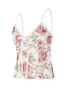 Women Spaghetti Strap Camisoles Floral Print V-Neck Tie-Up Front Sleeveless Sling Tank Tops Slim Fit Vests Crop Tops Y2k Summer