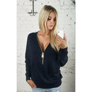 2025 Autumn Casual T-shirt Fashion Women Long Sleeve Tshirts Vintage Zipper V-neck Soft Top Bottoming T-shirt New