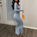 2024 Solid color elegant long party dresses long sleeve maxi ribbed bodycon dress sexy club spring dresses for girls