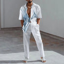 New Spring/Summer Fashion Shirt Set Men's 3D Printed Collar Short Sleeve Casual Solid Color Set Hawaiian Shirt Holiday Men's Set