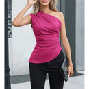 Mia Muse Women's Vest Allseason Sexy Plain Sleeveless One-Shoulder Skinny Fit Party Vest