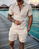 2025 Trend Men Streetwear Fashion Half Zip Polo Shirts+shorts 2 PCS Sets Men's 3D Digital Print Casual Suit New Male Tracksuits