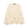 TFMLN Sexy Women Translucent Ruffles Blouses 2025 New Fashion V-neck Single Breasted Tierred Causal Tops Beach Style Solid Shirt