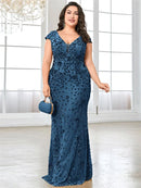 XUIBOL Plus Size  Elegant Sequin Evening Dress Long 2024 Women Mermaid Formal Deep V-neck Prom Luxury Wedding Party Dresses