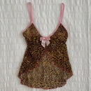 American retro punk aesthetic lace leopard print camisole top sexy slim fit chic hottie crop tops Harajuku Y2K aesthetic Clothes