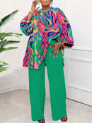 Wmstar Plus Size Two Piece Sets Women Clothing Printed Long SleeveTops Solid Pants Wid Leg Matching Suits Wholesale Dropshopping
