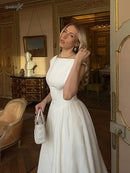 Elegant Solid Women Maxi Dress Fashion Sleeveless Round Neck Retract Waist A Line Pleated Robe 2025 New Lady Party Evening Gown