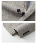 Spring Autumn Men's Blazer Thin Section Slim Fit Plaid Jacquard Casual Suit Jacket Gray Blue Beige Coat Costume Homme