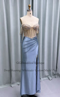 GiGiBraut Fancy Satin Prom Dress For Women Mermaid Pleated Slit Crystals Evening Gowns Vestido De Formatura Party Customised