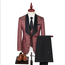Men High Quality Wedding Jacquard Suits Fashion Male Business Social Dance Party Dress Blazers and Pant with Vest