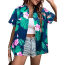 New Women's Short Sleeve T-shirts Fashionable 3d Floral Printed Casual Hawaii Style Basic Tops Lapel Short Sleeve Shirt Summer