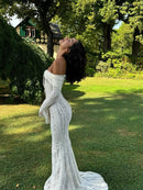 Women Elegant Off Shoulder Lace Up Ruffle Edge Dress Chic Hollow Out Puff Long Sleeves Maxi Slim Dresses Spring Lady Street Robe