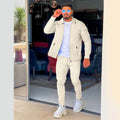 2023 AliExpress Amazon cross-border Spring and Fall zipper pocket lapel trend jacket pants men's sports street suit