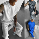 2025 Men's casual sleeveless crewneck suit, summer fashion all-match wide-leg pants trend sports street T-shirt two-piece set